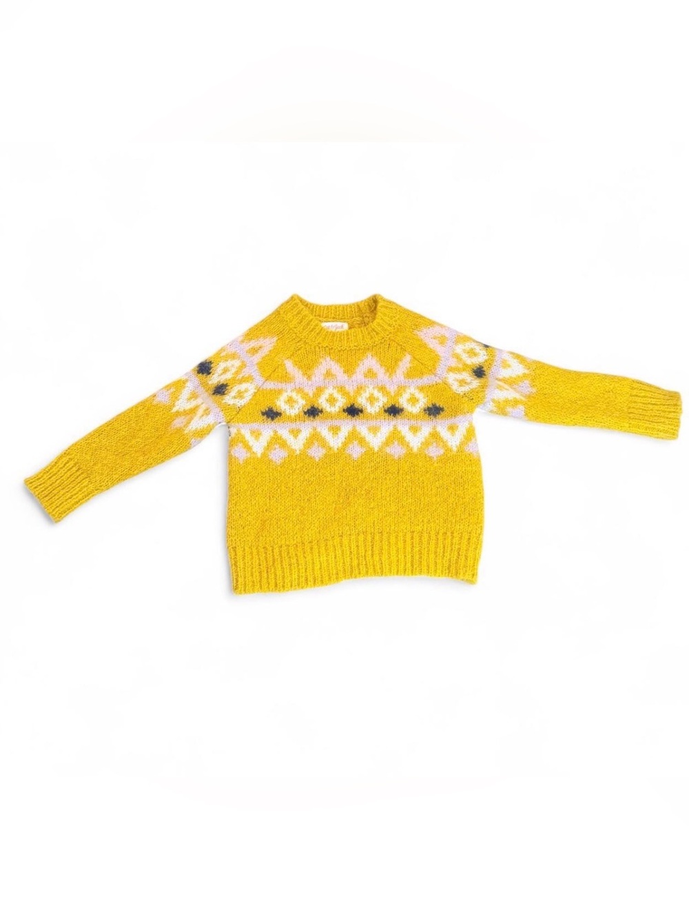 Cat & Jack Yellow Fair Isle Pullover with Pink Accent